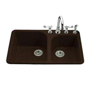   in. x 31 7/8 in. Four Hole Double Bowl Kitchen Sink in Black n Tan