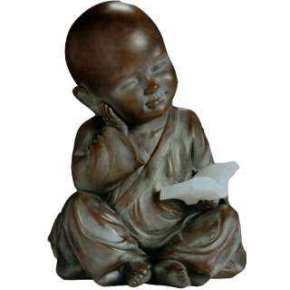 BUDDHA MÖNCH Figur mit leuchtendem SOLAR LED Buch, Deko für Haus 