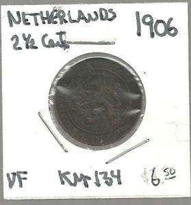 Netherlands   2 1/2 Cents   1906   Very Fine   KM 134  