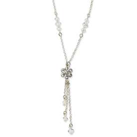 New 1928® Silver tone Crystal Flower Drop 16 Necklace  