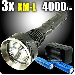 SKYRAY 4000 Lumens 3x CREE XM L XML T6 LED Flashlight Torch +18650 