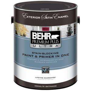 BEHR Premium Plus Ultra 1 Gal. Ultra Pure White Satin Enamel Exterior 