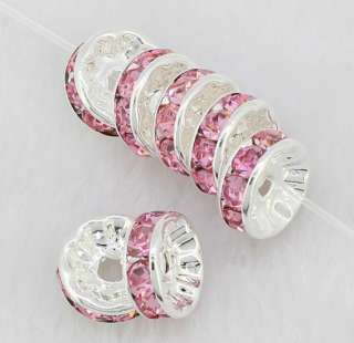 10mm Pink Crystal Silver Plated Rondelle Spacer Loose Beads findings 