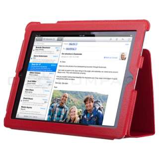 Red Leather Light Carry Smart Cover Case for Apple iPad 2  