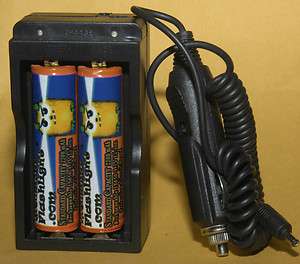   Flashlight Standard Capacity 18650 Batteries+AC/DC Charger+Car Adapter