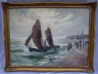 Bild Öl Gemälde P. Stöver Schiff am Hafenkai signiert  