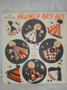 Vintage Hallmark Halloween Diecut Party Hat Set 8 IOP  
