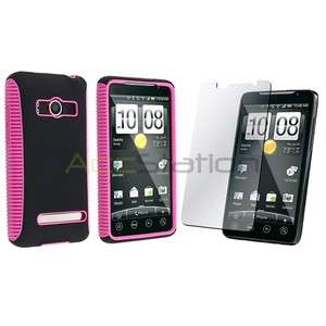 Baby Pink Dual Flex Hard Case Gel Cover+Protector LCD Guard For HTC 
