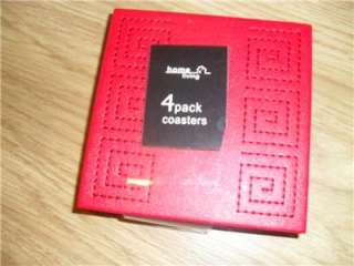 BNWT SET OF 4 COASTERS FAUX LEATHER RED  