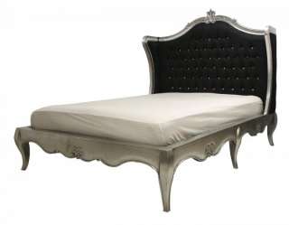 French Contemporary Designer Silver Crystal Silk King Size Bed 