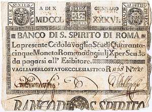 CEDOLA 45 SCUDI BANCO DI SANTO SPIRITO D ROMA 10/1/1786  
