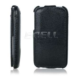 SNAKE SKIN BLACK LEATHER CLAM CASE FOR iPHONE 3G 3GS  