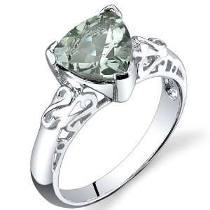  2.50 carats Trillion Cut Green Amethyst Ring in Sterling 