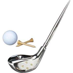 Golf Club Pen Stand w/ Pen, Silver / Gold Plated, tarnish proof, D538 