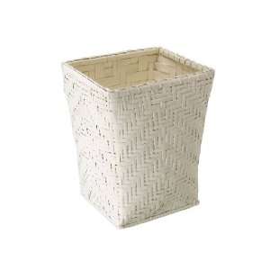 Square Bamboo Waste Basket, Small Cream Lacquer 