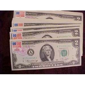  1976 U.S. two dollar bill, crisp, uncirculated, with 