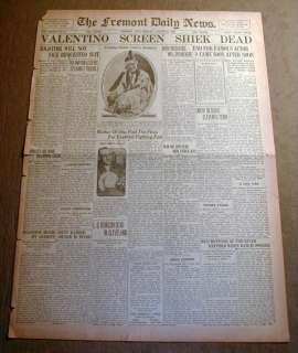 1926 newspaper RUDOLPH VALENTINO DEAD w Big Headline MOVIE STAR from 