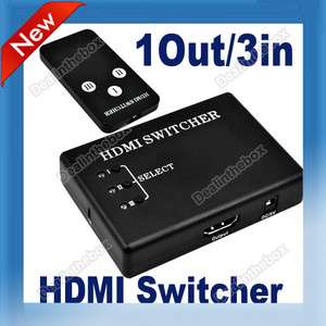 New 3 Port 1080 HDMI Switch Switcher Splitter For PS3 DVD HDTV+IR 