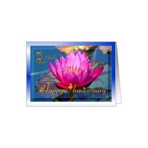  32nd Wedding Anniversary ~ Hot Pink Water Lily Card 