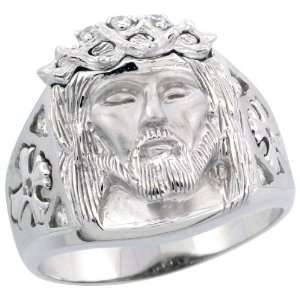 925 Sterling Silver Mens Thorn crowned Jesus Christ Mens Ring w 