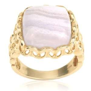  14K Yellow Gold Blue Agate Ring: Jewelry
