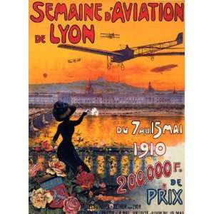 AIRPLANE PLANE 1910 AVIATION WEEK LYON FRANCE FRENCH VINTAGE POSTER 