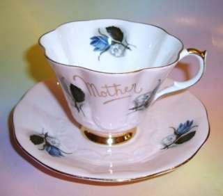Queen Anne Pink & Blue Roses Mother Tea Cup and Saucer Set  