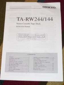 Onkyo TA RW244 RW144 Cassette Tape Deck Owner Manual  