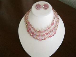   Pink Aurora Borealis AB Faceted Crystal Necklace Earrings Set  