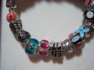 Authentic Pandora Bracelet w 21 Beads & Charms   Rainbow Bright 