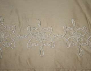 Martha Stewart Ribbon Trace KING Bedskirt Solid Pale Gold Embroidered 