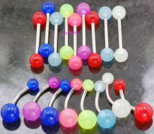  Pc 14g Mix Glow In The Dark Navel / Belly Ring & Tongue Rings Barbells