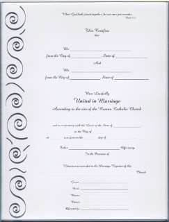 Catholic MARRIAGE Certificate Silver Scroll Blank  