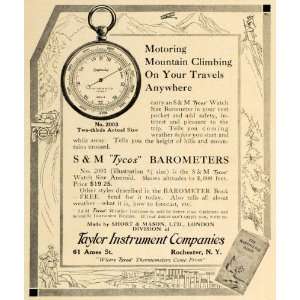  1912 Ad Taylor Instrument S M Tycos Barometers Timepiece 