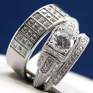   and HERS Engagement Mens and Womens Wedding Bridal Band Ring Set New