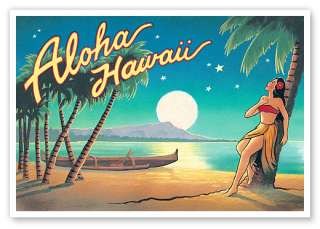 HAWAIIAN Vintage ALOHA HAWAII Poster Print Hula Moon   