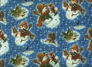 WINTER SNOWMEN BABY ANIMALS BLUE~Cotton Quilt Fabric  