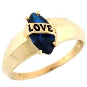   Gold Enamel Love Synthetic Sapphire September Birthstone Ring Jewelry