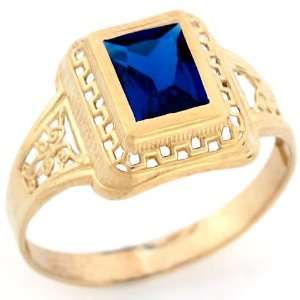   Synthetic Sapphire September Birthstone Filigree Unisex Ring Jewelry