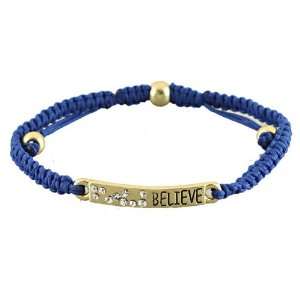 Blue Cord Braided Fashion Bracelet With Gold Plated Link and BELIEVE 