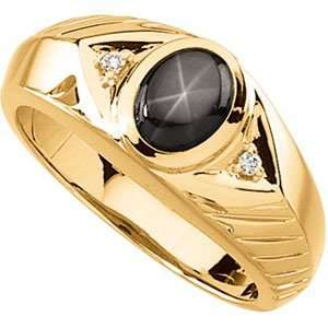  Yellow Gold Mens Black Star Sapphire & Diamond Ring Size 6.5 Jewelry