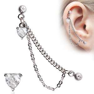   Double Chained Cartilage Tragus Earring Heart Piercing *056  