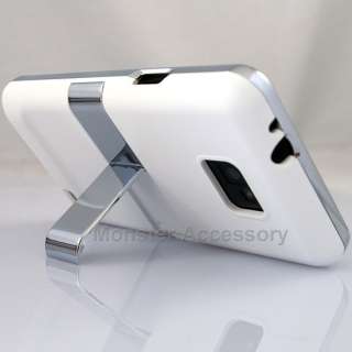 White Chrome Kickstand Hard Case Snap On Cover For Samsung Galaxy S2 