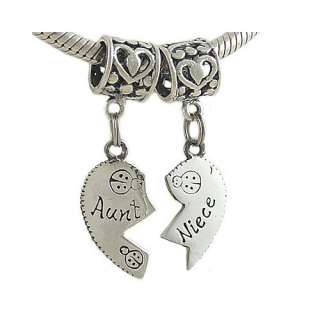   Aunt and Niece Heart Sterling Silver Bead Charms for European Bracelet