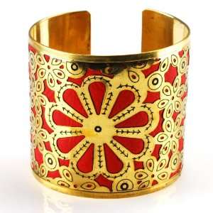  Brass and Red Tone Gypsy Inspired Cuff Bracelet Jewelry