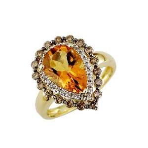Ladies White & Brown Diamond & Citrine Ring in 14K Yellow Gold (TCW 3 