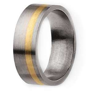  Chisel 14k Gold Inlaid Flat Brushed Titanium Ring (8.0 mm 