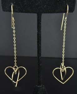 Estate Vtg Milor 14K Gold Heart Dangle Chain Earrings  