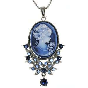   Profile Cameo style Sapphire_blue Austrian Crystals Necklace: Jewelry