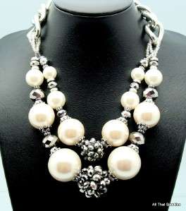 Big Bold Chunky Faux Pearl Crystal Fashion Necklace  